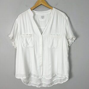 Piyama White Button Front Top Floral Lace Trim Boho Cottage Size Medium Women's